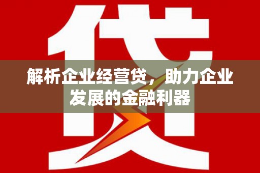 滁州解析企业经营贷，助力企业发展的金融利器
