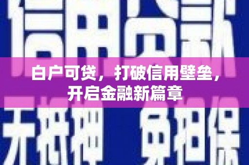 滁州白户可贷，打破信用壁垒，开启金融新篇章