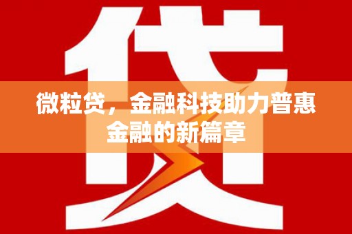 滁州微粒贷，金融科技助力普惠金融的新篇章